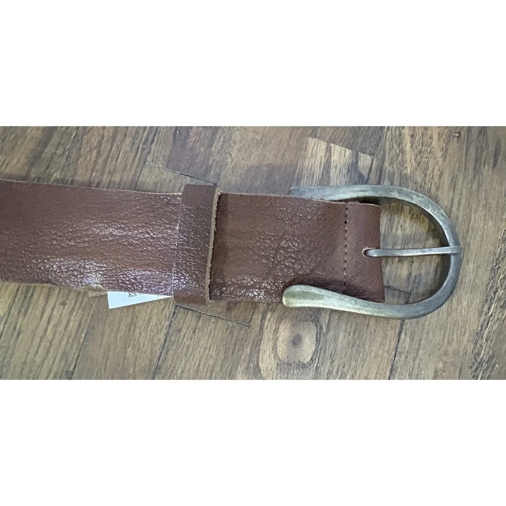 We The Free People Brown Leather Wide Belt & Chunky Gold Belt Buckle 35